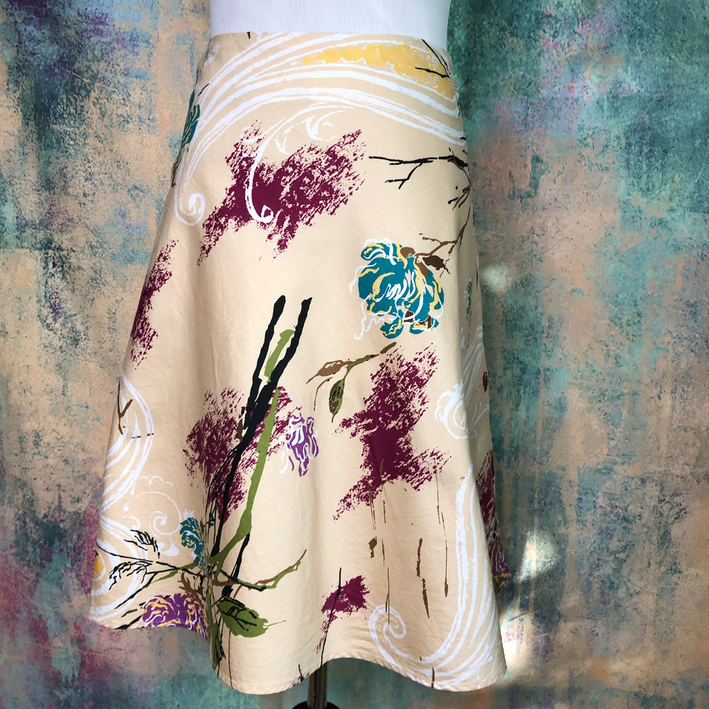 📌 George Abstract -  Floral Print Cotton Skirt